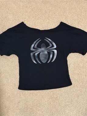 Hot Topic Marvel Black Off The Shoulder Crop Top Spider-Man Tee